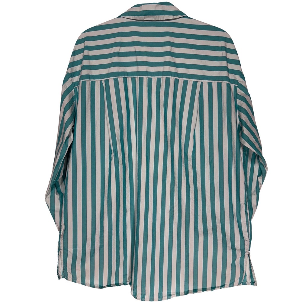 A New Day Women's Teal Striped Cotton Button Down Shirt Large - Picture 5 of 9